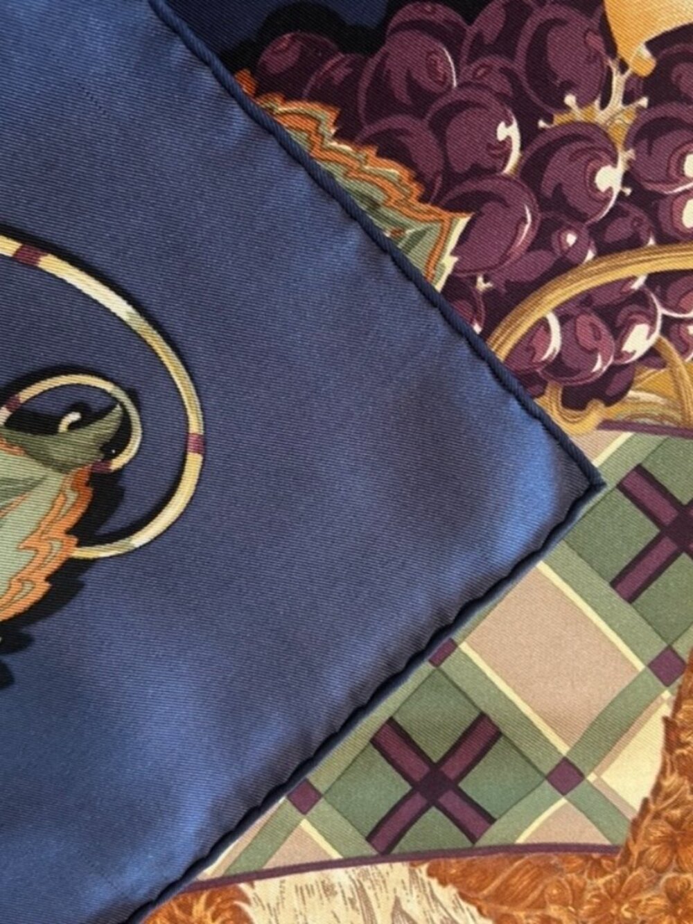 Vintage Salvatore Ferragamo Silk Scarf with Fox & Grape Hand Rolled Edges 33x35 - Picture 6 of 16